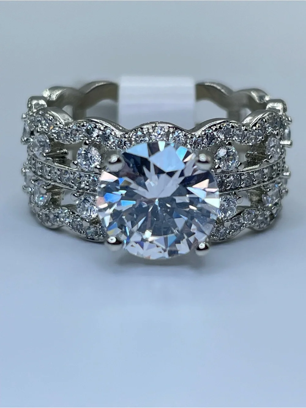 Swarovski Crystal Elements White Crystal Wide Band Ring Sz 8.5 Statement Bridal